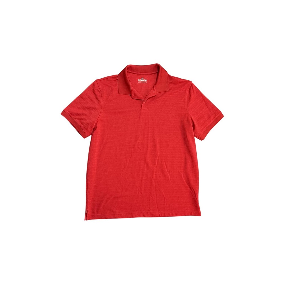Outdoor Life Polo Shirt Mens Large Red Striped Knit Short Sleeve Casual